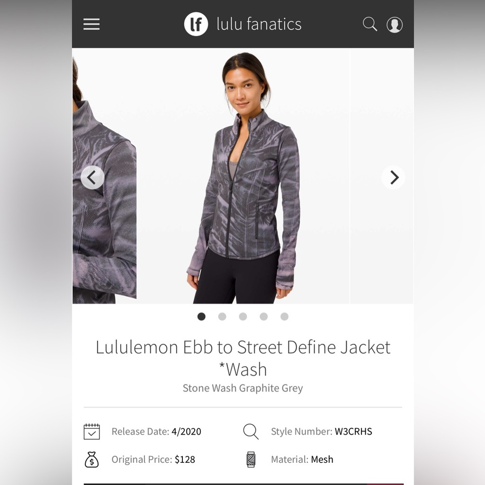 32. Lululemon Ebb to Street Define Jacket in Wash Stone Wash Graphite Grey Sz 4 - Picture 1 of 2